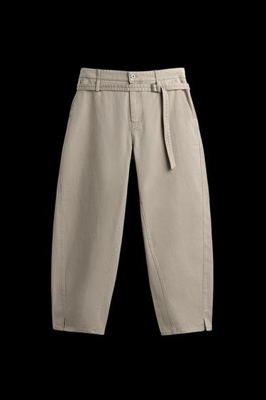 BELTED WIDE-LEG BALLOON FIT TROUSERS - Beige by Zara - Image 0
