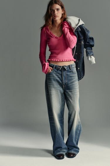 RUFFLED LONG SLEEVE TOP - Fuchsia by Zara