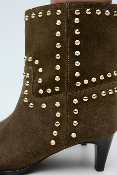 SPLIT SUEDE STUDDED ANKLE BOOTS - Brown by Zara - Image 2