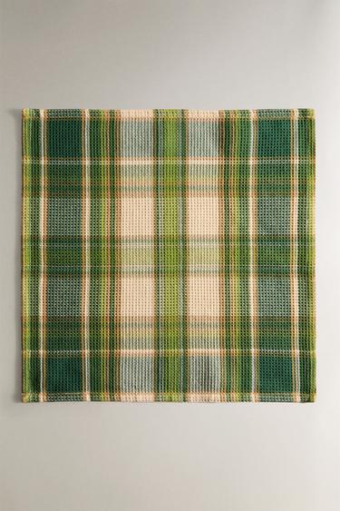 LOT TORCHONS DE CUISINE WAFFLE CARREAUX (LOT DE 3) - Vert / Bleu de Zara - Image 1