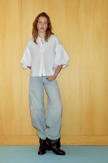CAMISA MANGA ABULLONADA - Blanco de Zara