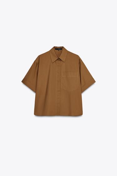 Zara POPLIN POCKET SHIRT - Caramel - Image 0