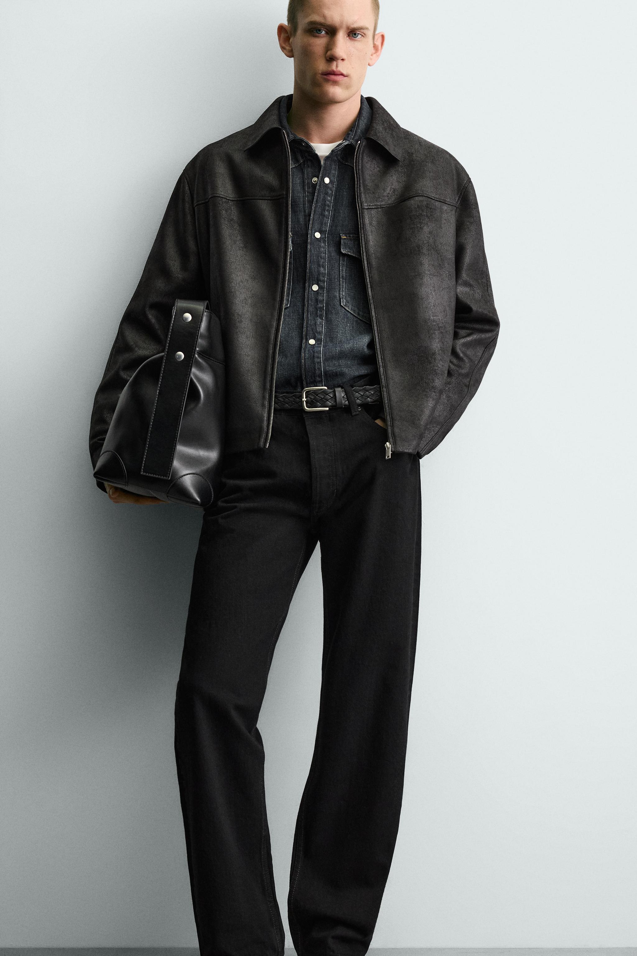BLOUSON EN MATIÈRE SYNTHÉTIQUE DÉLAVÉ