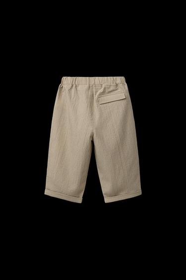 SEERSUCKER BAGGY TROUSERS - Sand by Zara