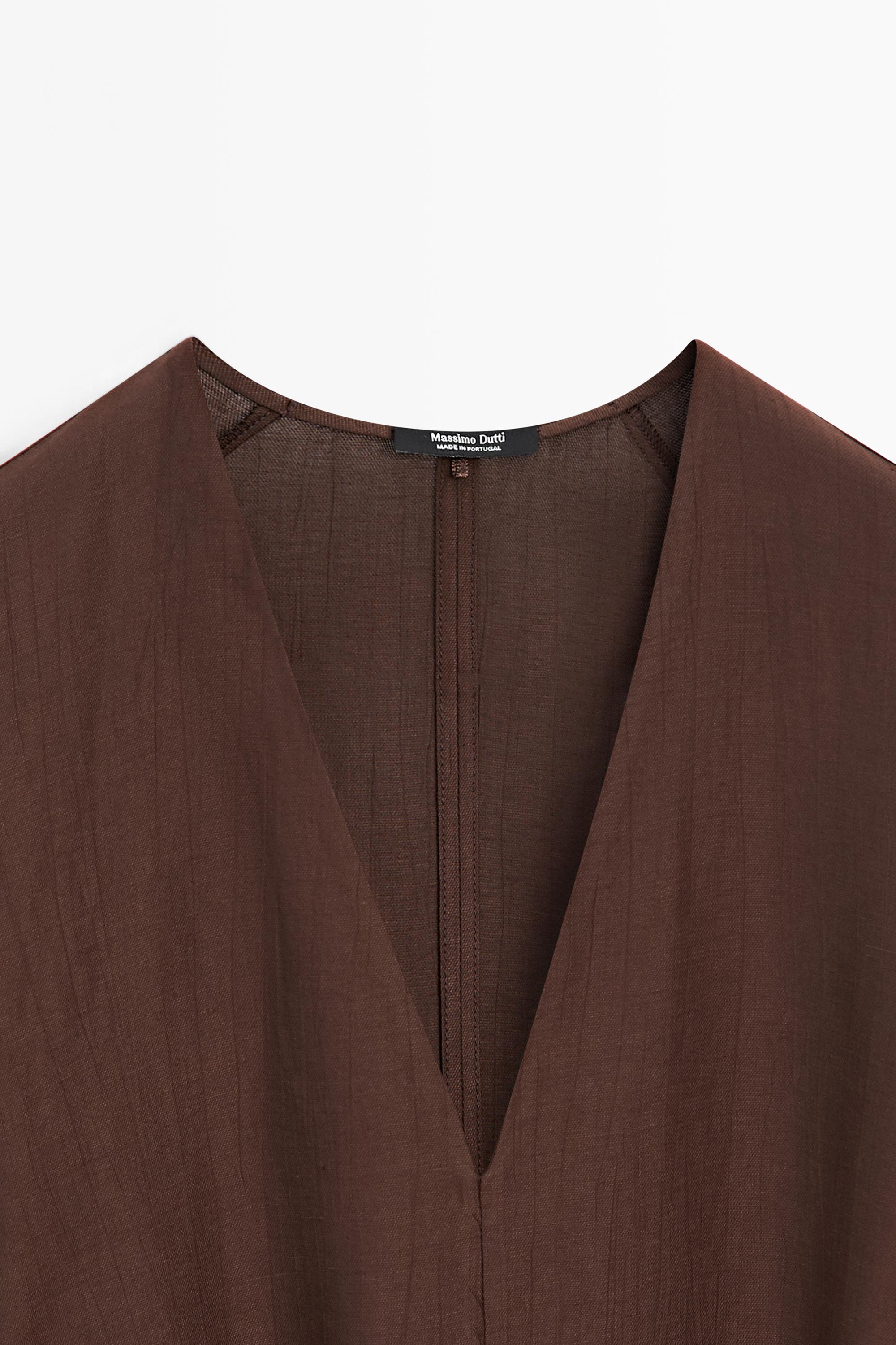 Flowing linen blend midi dress with belt