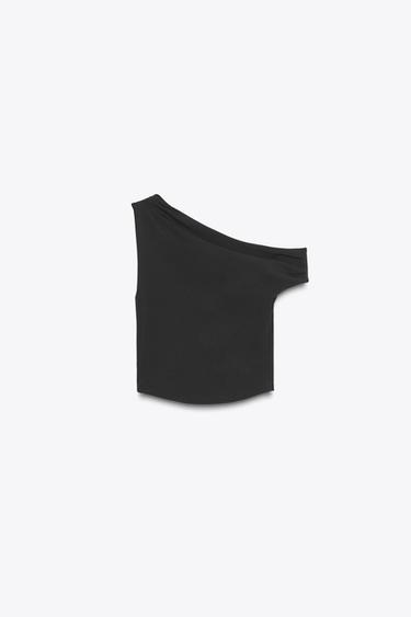 Zara ASYMMETRIC TEXTURED TOP - Black