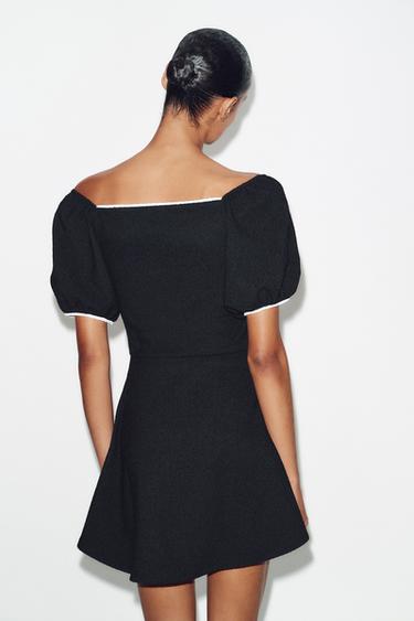 CONTRAST BOUCLÉ DRESS - Black / Ecru by Zara - Image 5