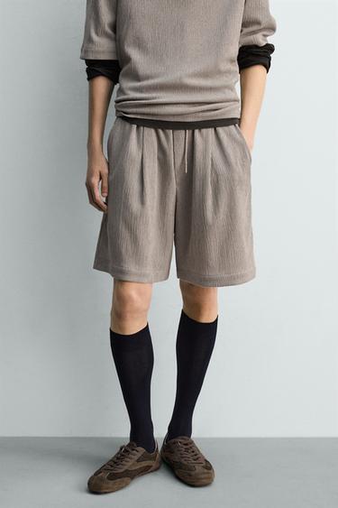Zara 浮雕休閒短褲 - 淺灰色
