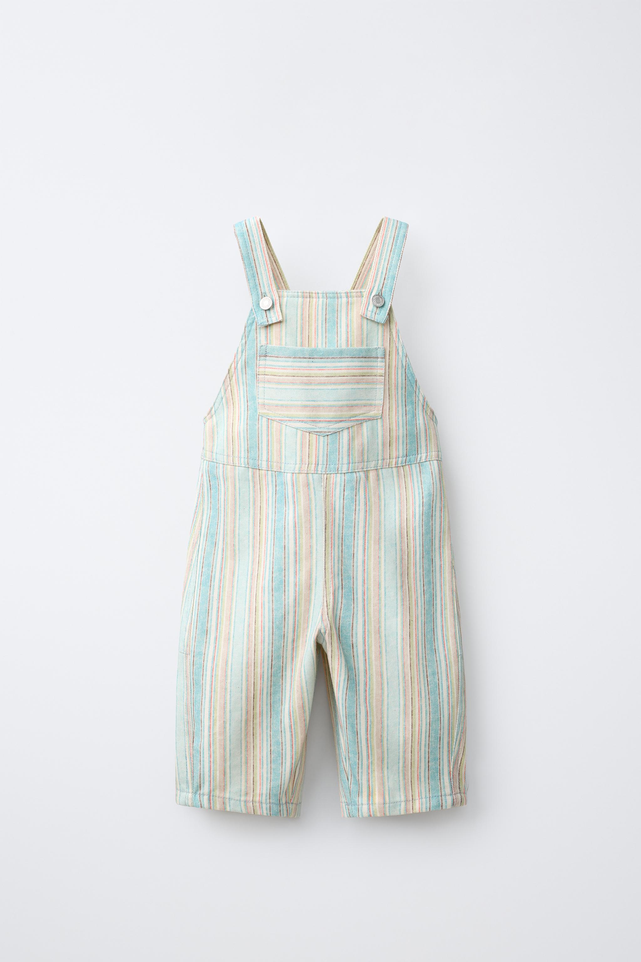 Striped Long Overalls — Blue / Green