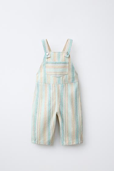 LONG STRIPED DUNGAREES - Blue / Green by Zara