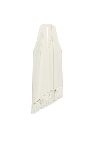 ZW COLLECTION HALTER NECK FRINGED TOP - Mid-ecru by Zara