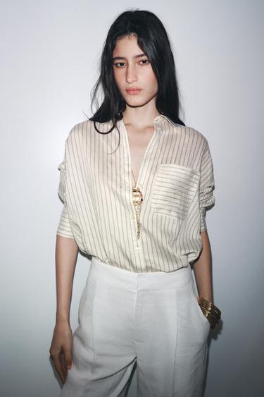 قميص مخطط ZW COLLECTION - أبيض / أسود الخاص بـ Zara