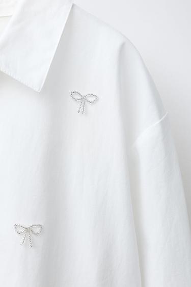 CROPPED SHIRT WITH JEWEL BOWS - White by Zara - Image 2