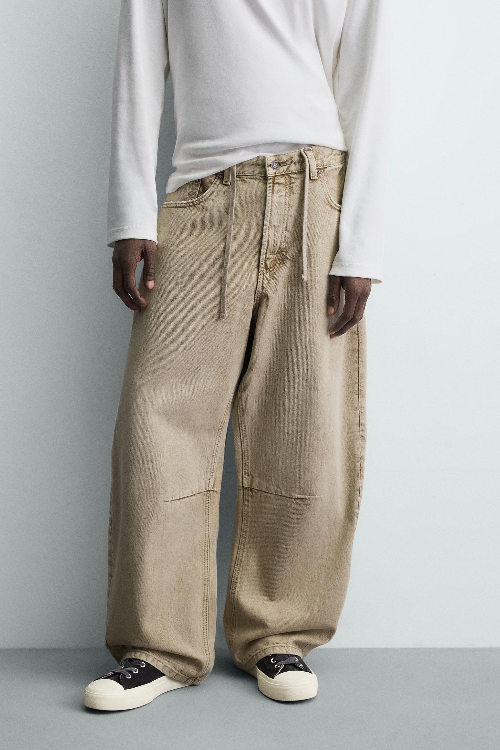 WASHED BARREL FIT TROUSERS — Sand