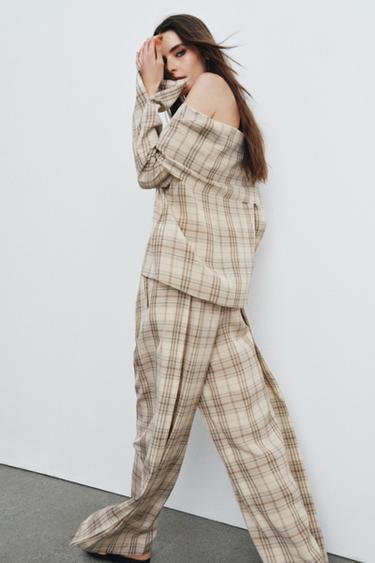 Zara ZW COLLECTION PLAID TOP - Beige