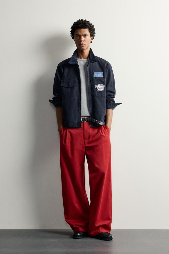 Zara PATCHED DENIM JACKET WITH CONTRAST COLLAR - Blue - Image 0