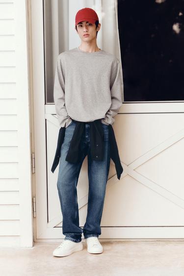 Zara 棉質/人造絲直筒版牛仔褲 - 藍色