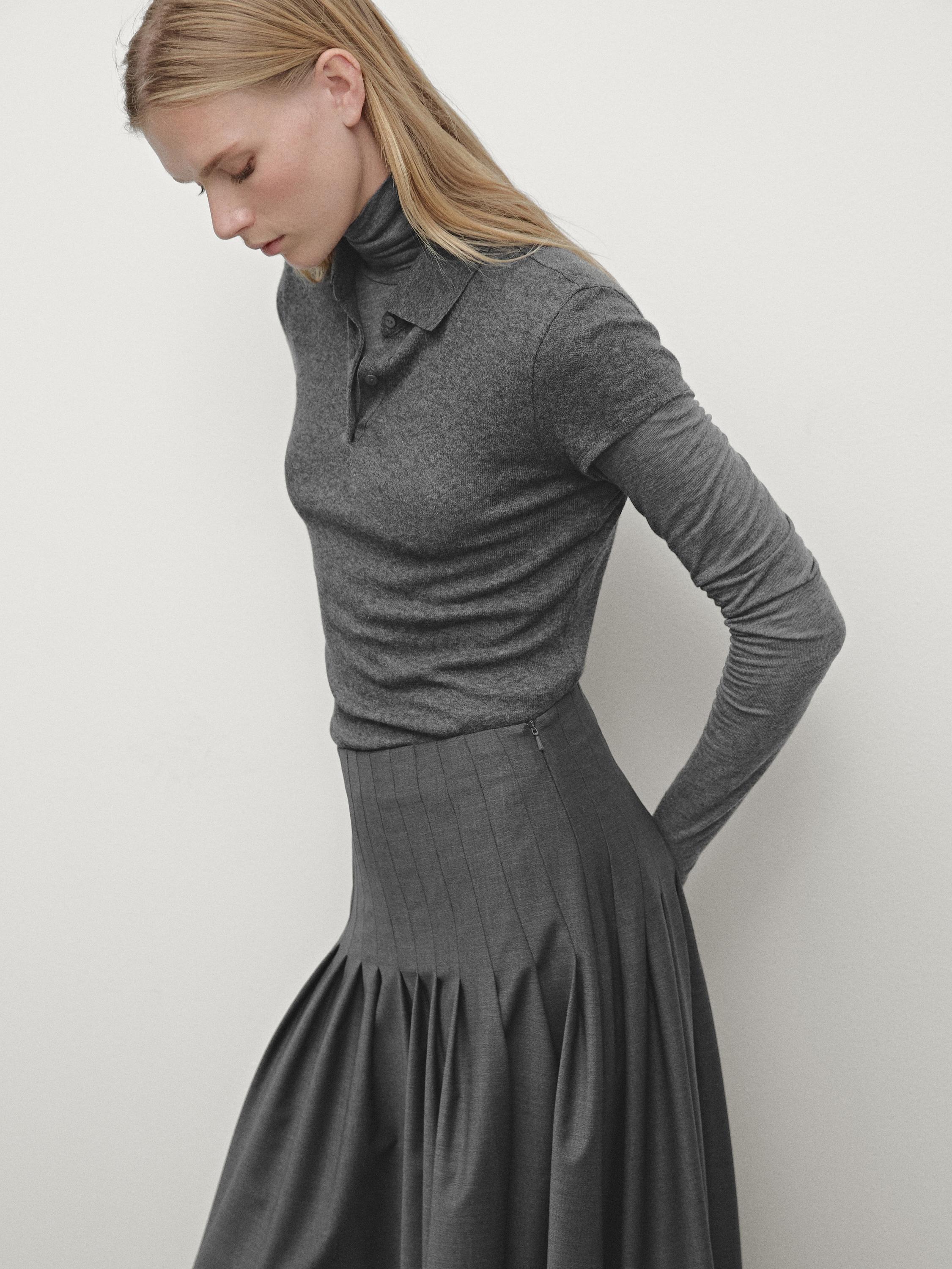 Pleated wool blend midi skirt - Gray | ZARA United States
