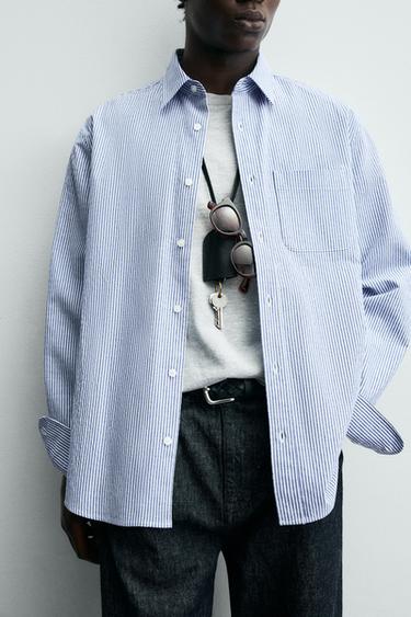 STRIPED CREASED-EFFECT SHIRT - Blue/White by Zara - Image 4