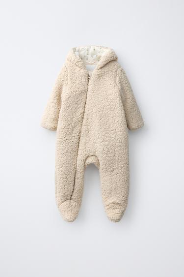 Zara FAUX SHEARLING HOODIE JUMPSUIT - Light beige - Image 0