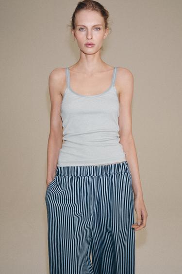 Zara REBRASTA MAJICA NA BRETELE – svetloplava