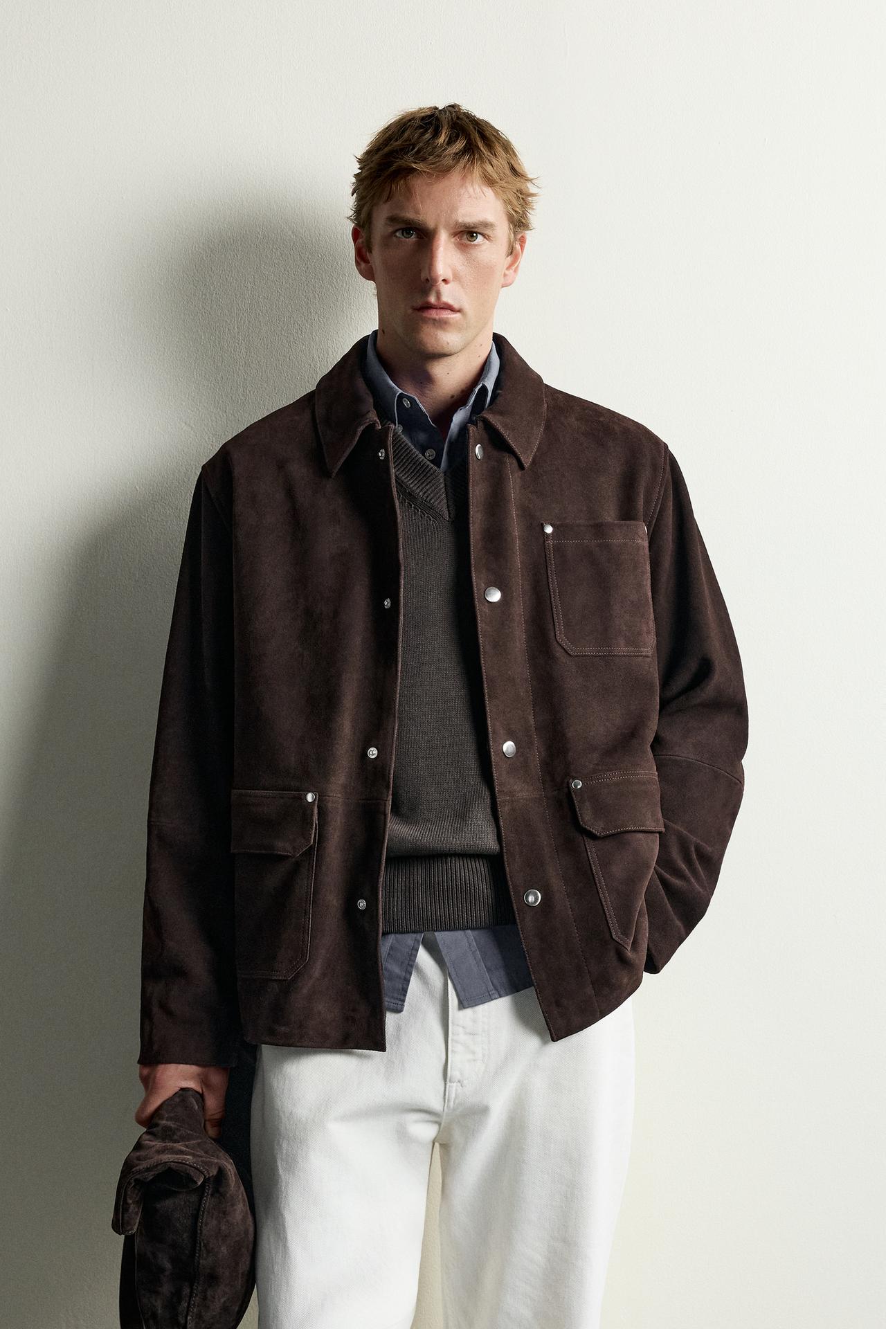 SUEDE POCKET JACKET — Chocolate