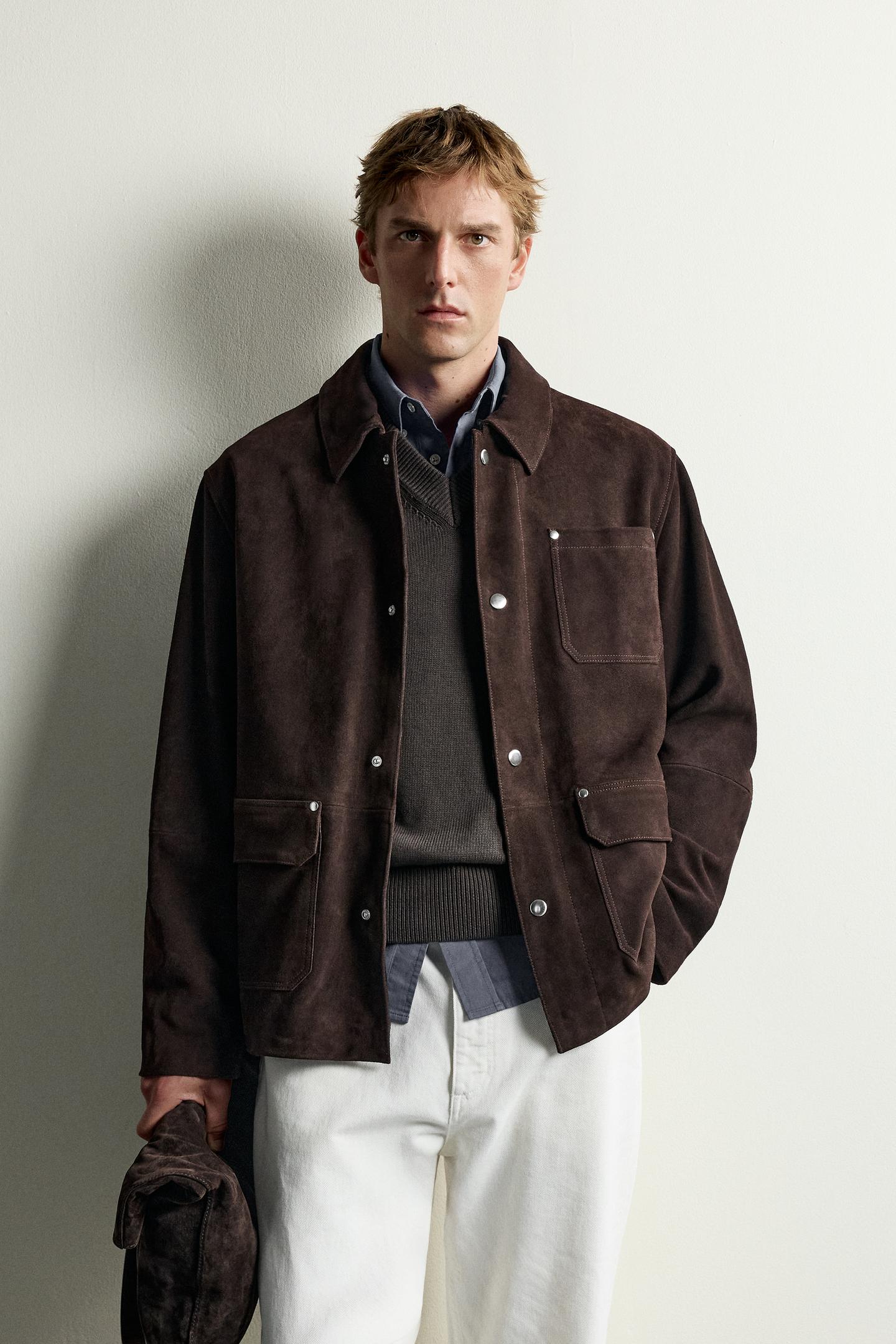 Мужская куртка Zara Suede Pocket, цвет: Шоколадный — фото 2