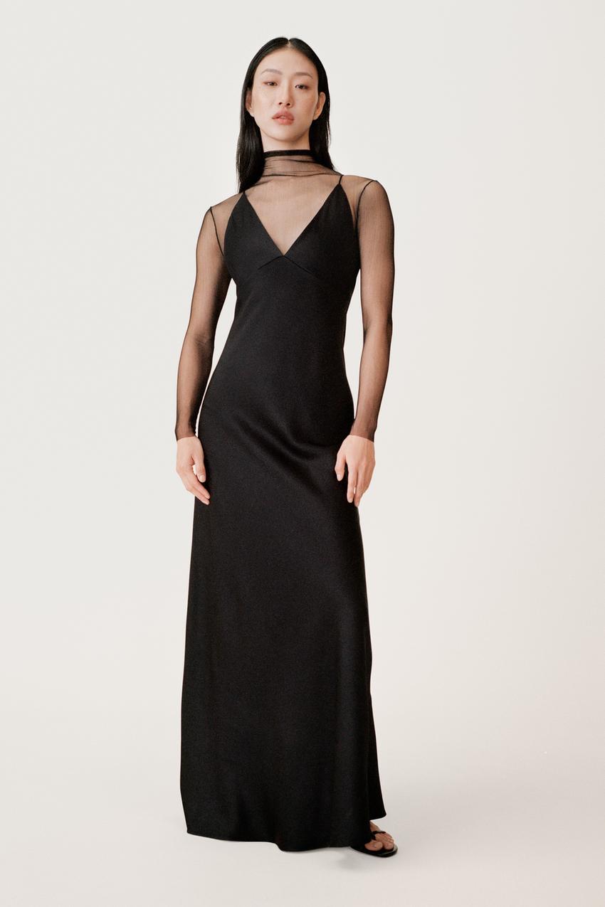 plain black long dress with sleeves Black Linen Maxi Dress with Long Sleeves and Button Front – Xiaolizi main image 1