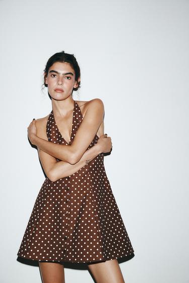 PRINTED POPLIN DRESS - brown/white by Zara