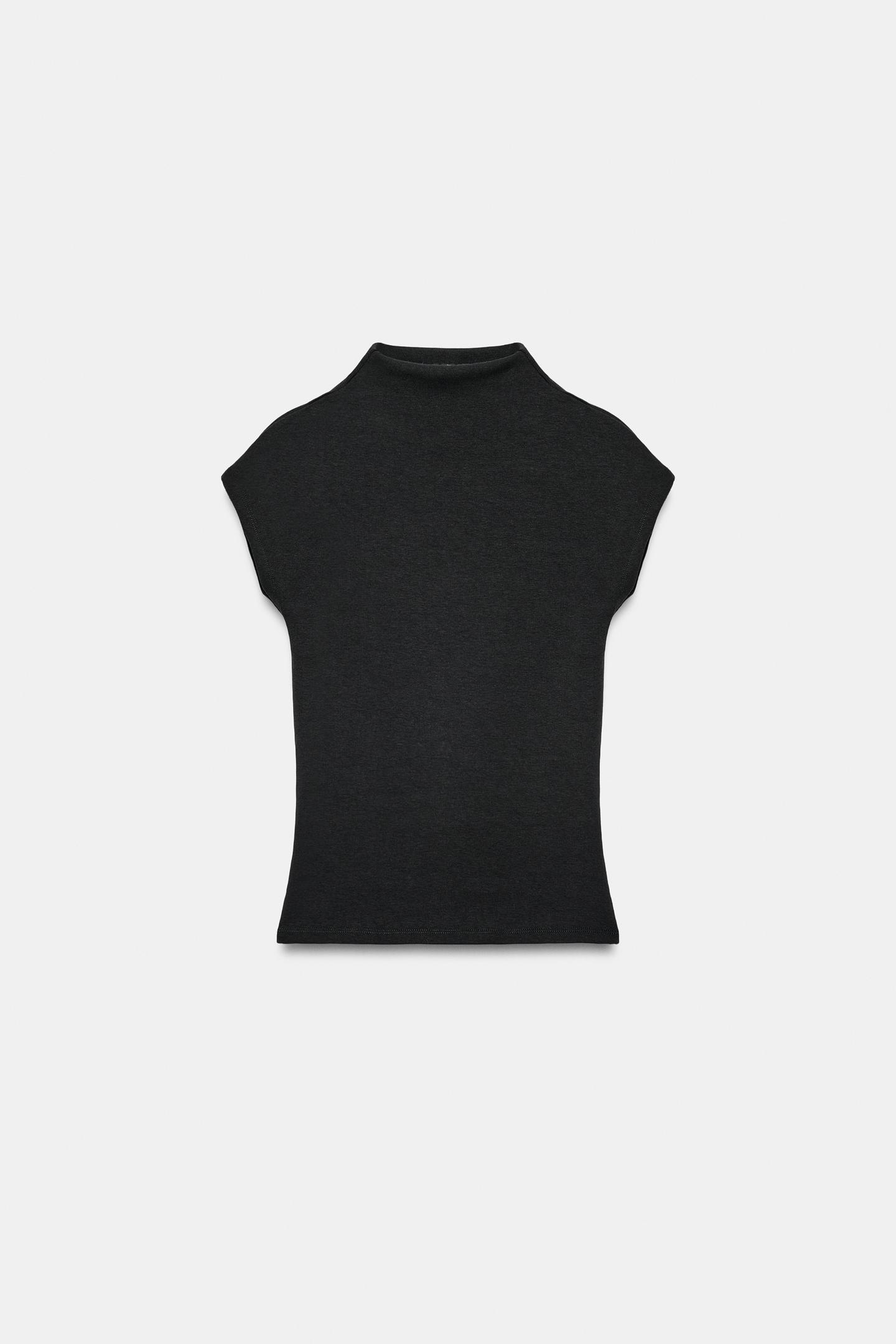 Женский топ Zara Lyocell Mock Neck Top, цвет: Чёрный — фото 1