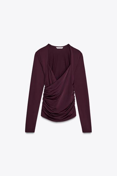 TOP DRAPEADO POLIAMIDA - Vino de Zara