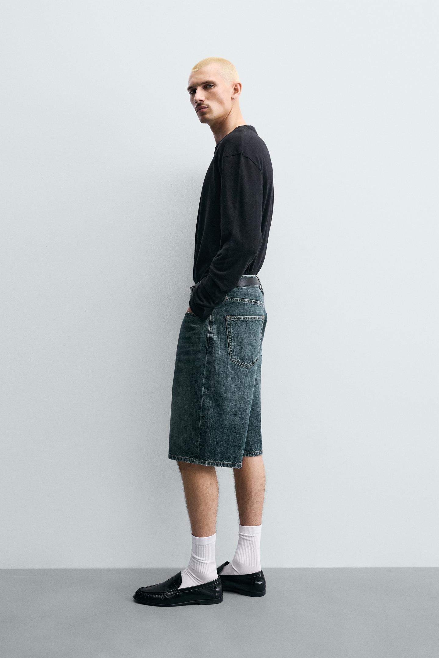 Мужские шорты Zara Loose Fit Denim Shorts, цвет: Синий / Зелёный — фото 4