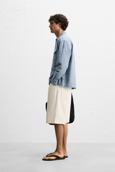 LINEN/COTTON POLO SHIRT - Blue by Zara - Image 3
