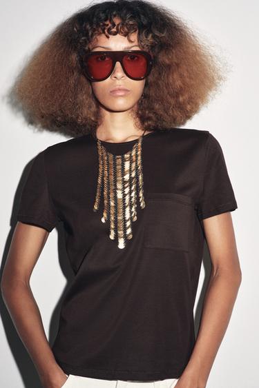 MERCERISED COTTON T-SHIRT - Brown by Zara