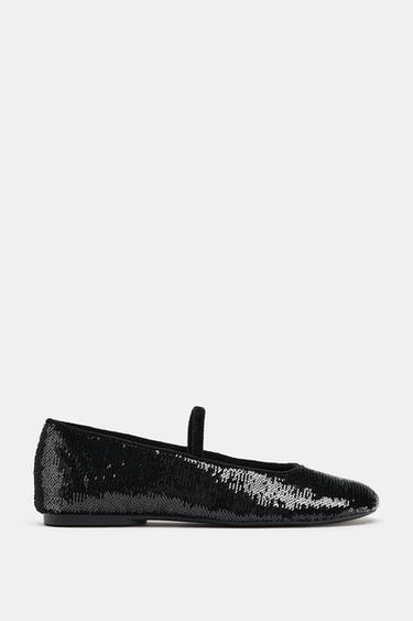 SEQUIN BALLET FLATS - Black by Zara