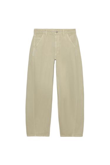 TRF MID-WAIST BARREL CHINO JEANS - Mid-green by Zara