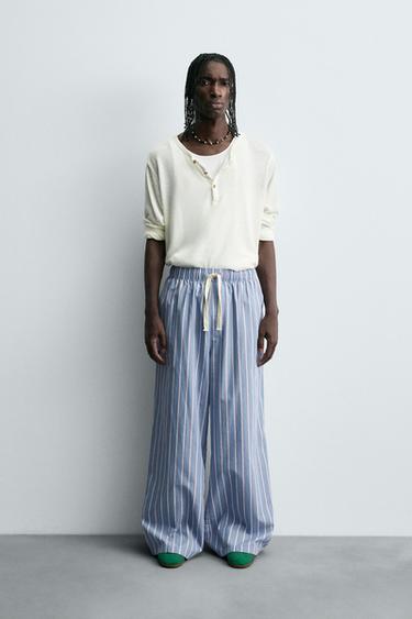 STRIPED TEXTURED TROUSERS - Sky blue by Zara - Image 0