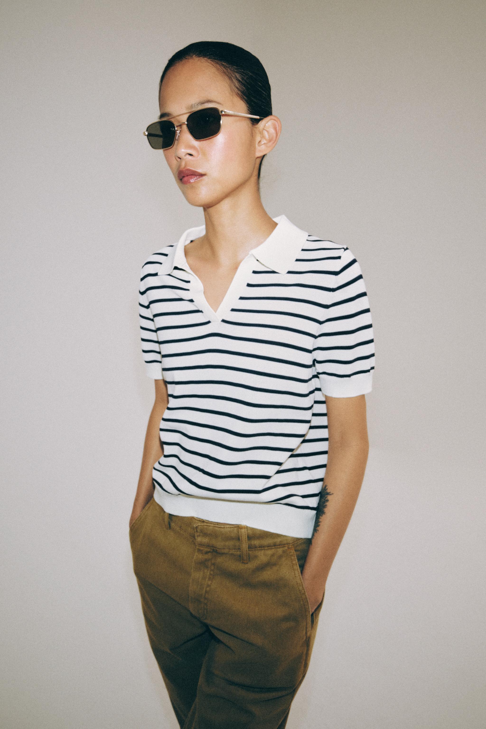 Zara KISA KOLLU ÇİZGİLİ TRİKO POLO görsel 4