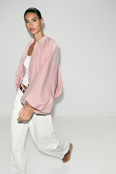CHAQUETA BOMBER MANGA GLOBO - Rosa tiza de Zara