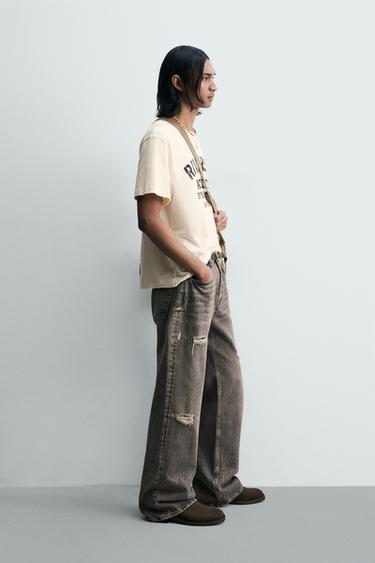 T-SHIRT RELAXED FIT TEXTE DÉLAVÉ - Blanc cassé de Zara - Image 3