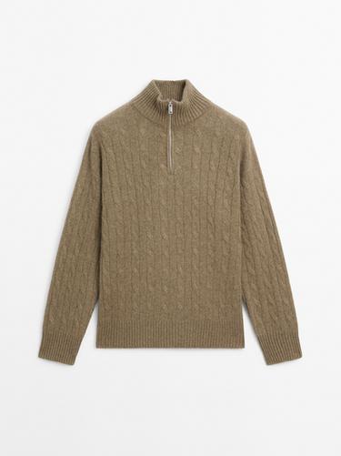 Pull col montant fermeture Éclair 100 % cachemire - Verdâtre de Zara