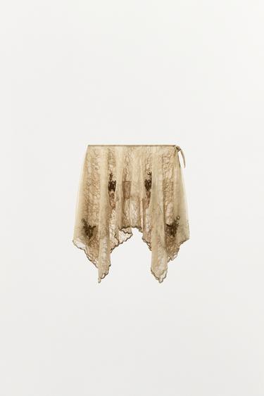 JUPE EN TULLE ASYMÉTRIQUE À SEQUINS - Or de Zara - Image 3