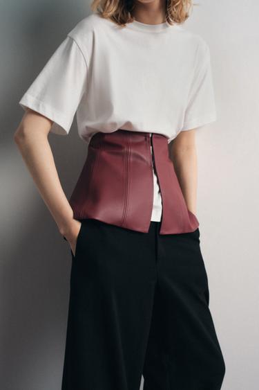 FAUX LEATHER CORSET BELT - Burgundy by Zara - Image 1
