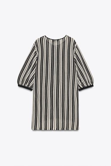 TOP EN MAILLE RAYÉ AVEC LIN - Écru / Noir de Zara - Image 5