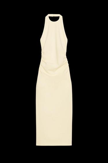 Zara DRAPED HALTER DRESS - Yellow - Image 0
