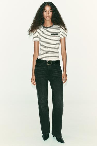 Zara METALLIC THREAD KNIT T-SHIRT - Golden