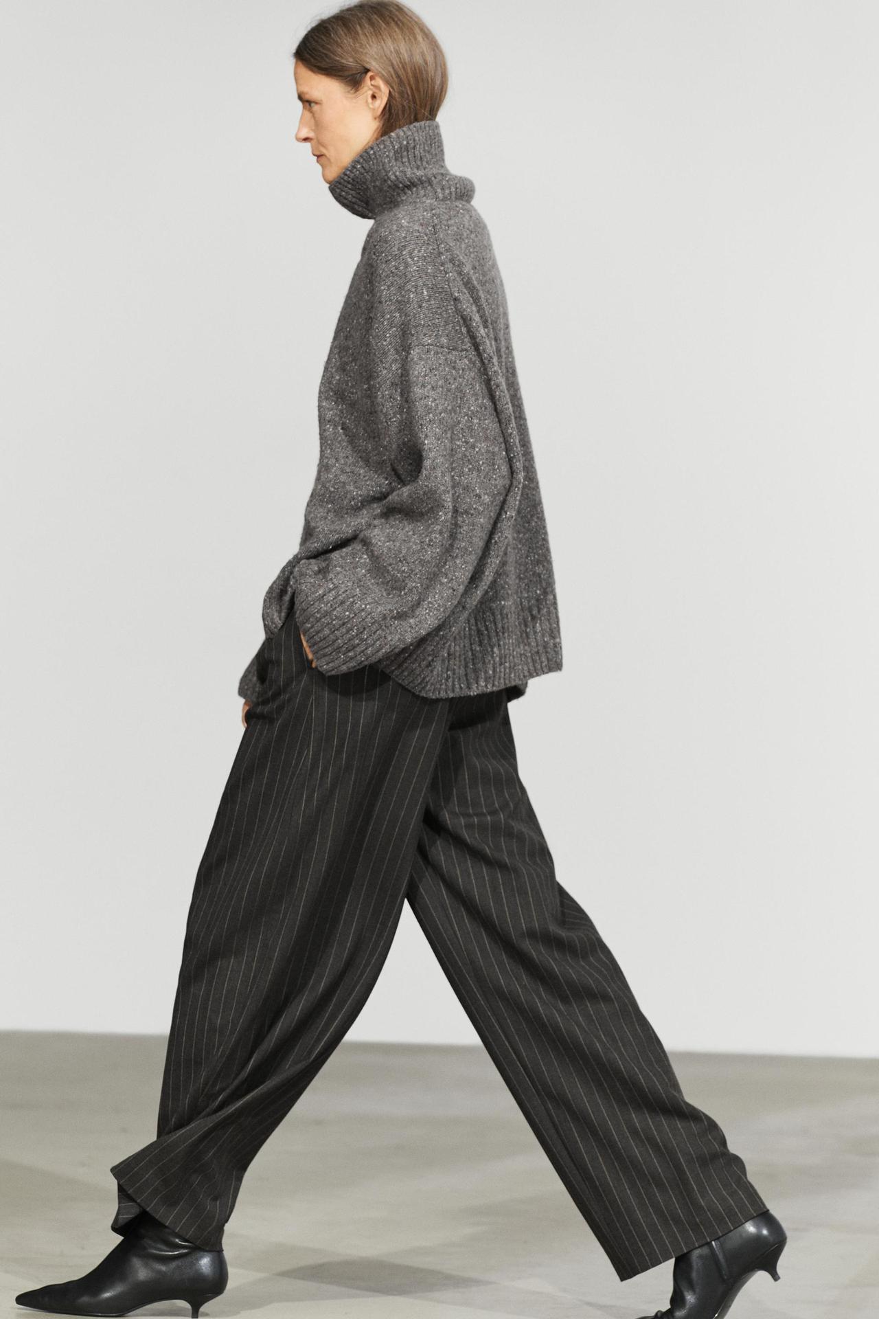 Wool blend striped wide-leg pants — Mink