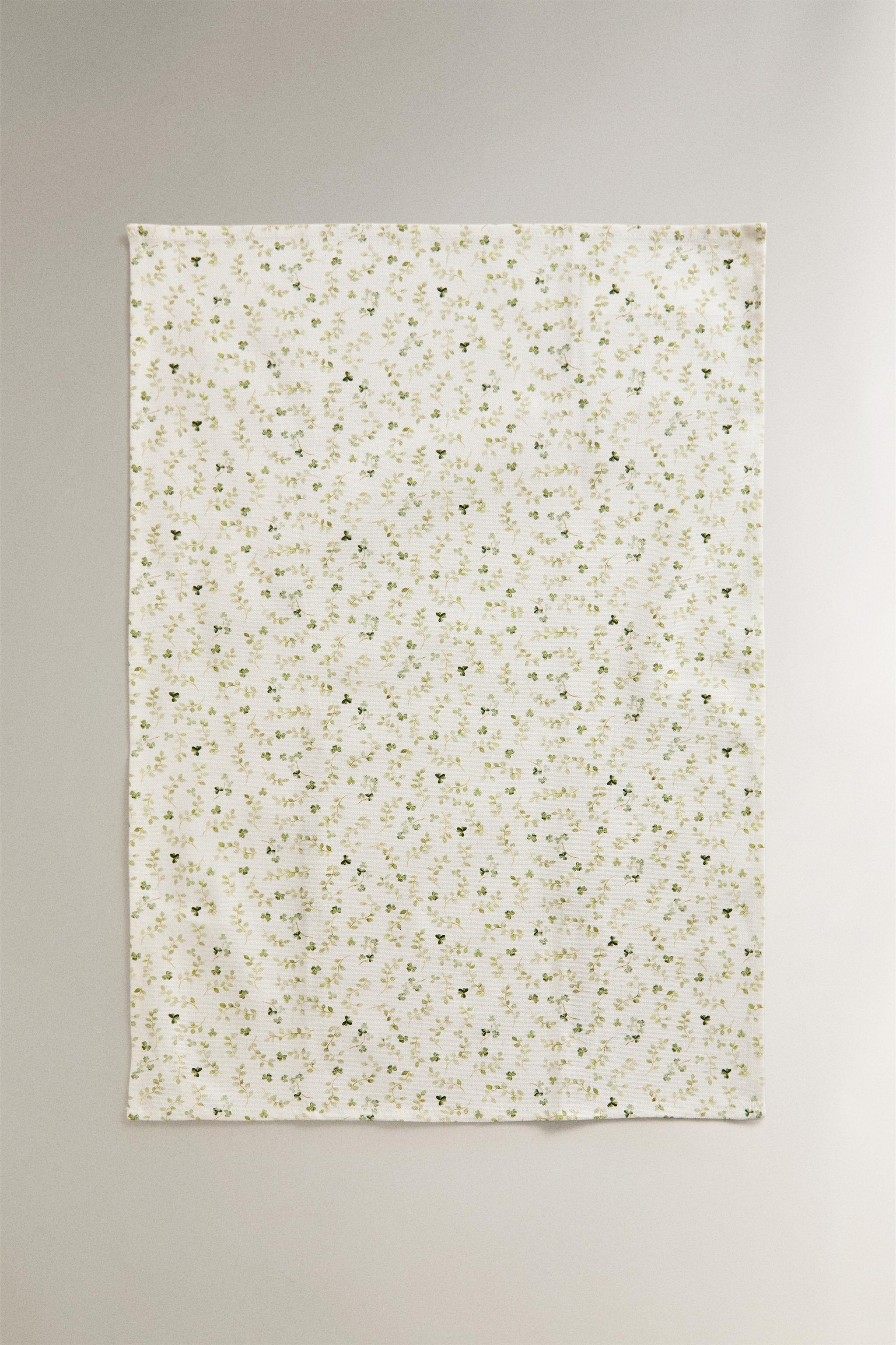 PACK OF COTTON FLORAL KITCHEN TOWELS (PACK OF 2) - Green | ZARA