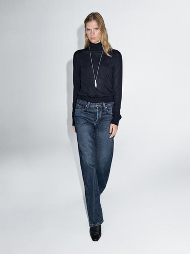 Zara High neck wool blend sweater - Navy blue