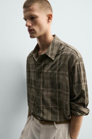 CHEMISE FLUIDE À CARREAUX - Kaki de Zara - Image 6